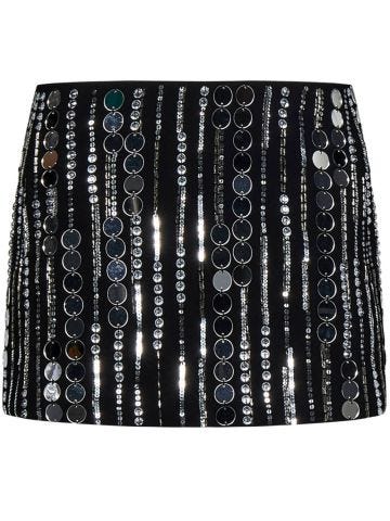 Black mini skirt with all-over embroidered silver sequins