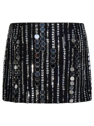 Black mini skirt with all-over embroidered silver sequins
