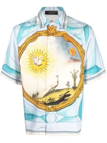 Silk bowling shirt with mutlicolor graphic print