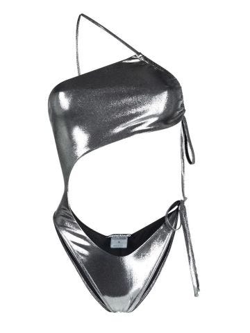 Silver-tone one-piece swimsuit with cut-out detail