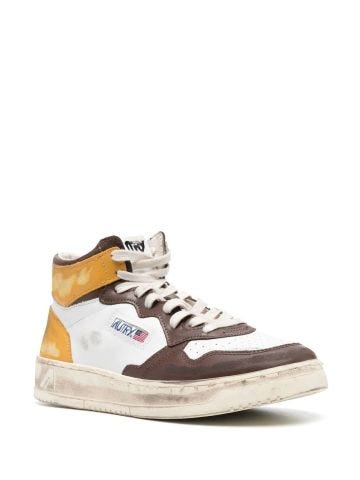 Multicoloured leather high trainers with worn effect