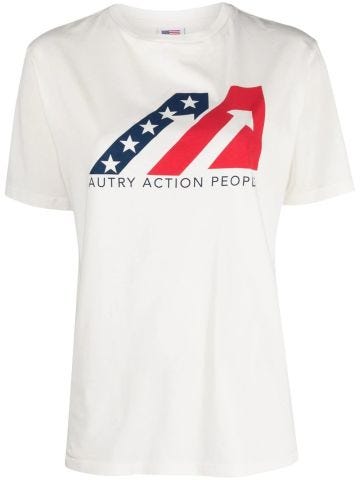 White graphic-print short-sleeved T-shirt