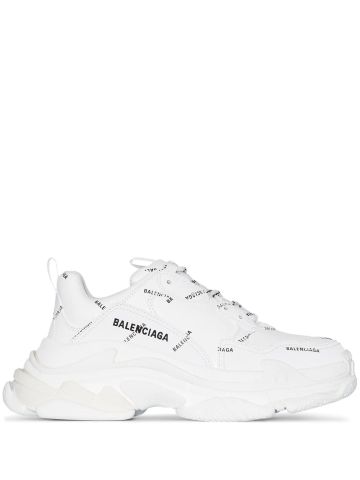 White Triple S trainers with all-over logo print