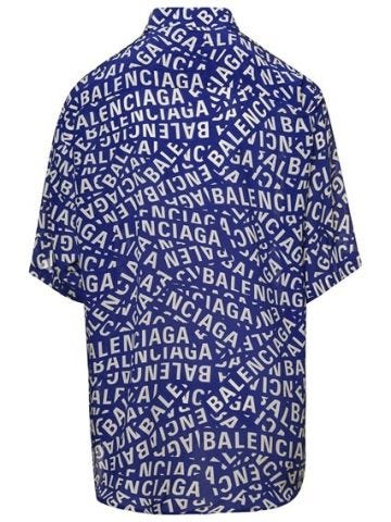 Camicia oversize blu con logo all-over