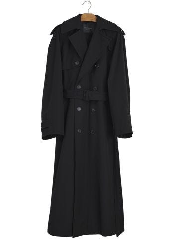 Black double-breasted oversized trench coat