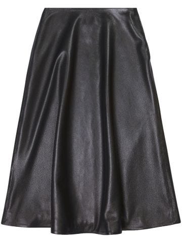 Black leather flared midi skirt