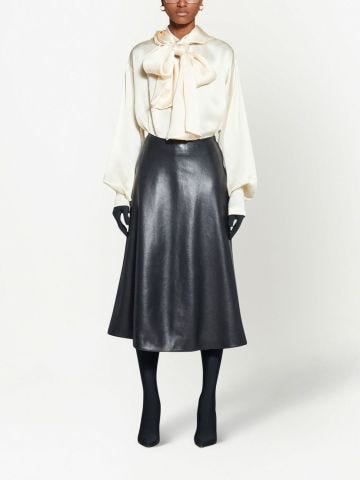 Black leather flared midi skirt