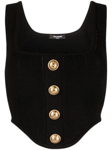 Black corset-style knit top