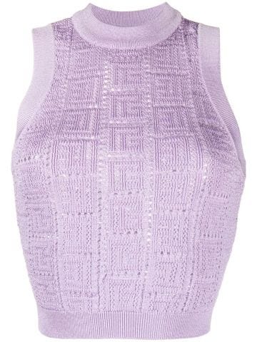 Lilac sleeveless top with monogram