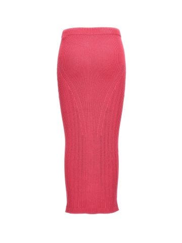 Fuchsia knitted long skirt with gold buttons