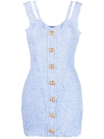Light blue tweed minidress embellished with buttons