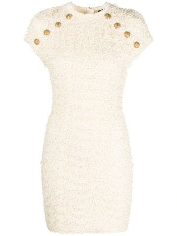 Ivory short dress with gold button decoration