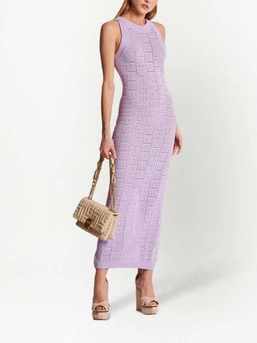 Long lilac knit dress with perforated monogram
