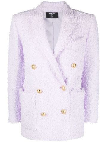 Lilac double-breasted tweed blazer