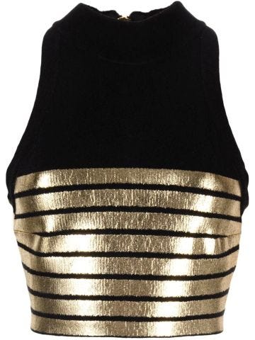 Black crop top with gold stripes