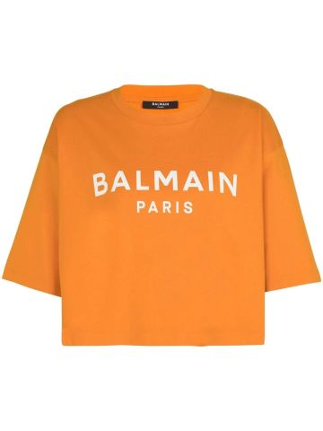 T-shirt arancione a maniche corte con stampa del logo