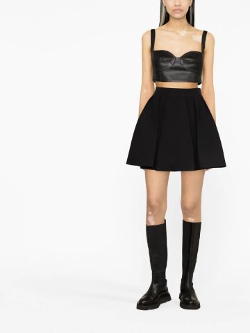 Black high-waisted flared miniskirt