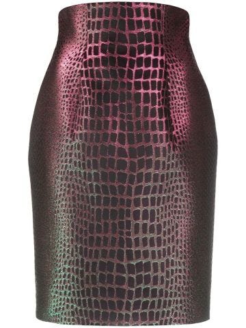 Embossed crocodile skin effect pencil skirt