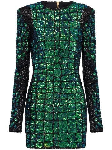 Short green dress with sequins