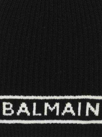 Black knit cap with logo detail