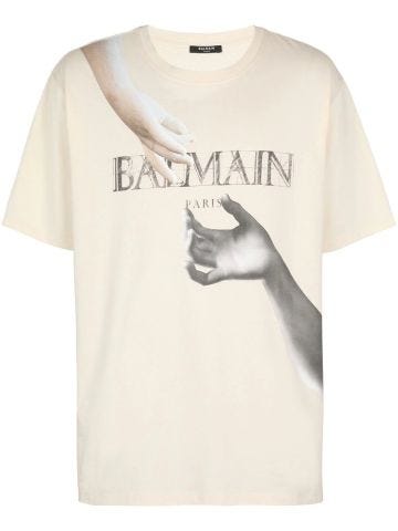 T-shirt maniche corte avorio con stampa logo