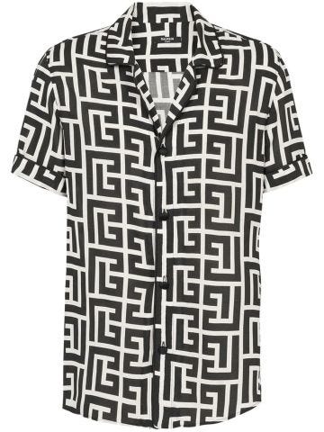 Black monogram-print short-sleeved shirt