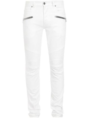 White low-waisted slim-fit jeans