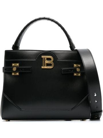 Black B-Buzz tote bag with gold logo plaque