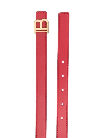 Red leather belt with logo buckle