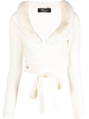 White cardigan with faux fur collar
