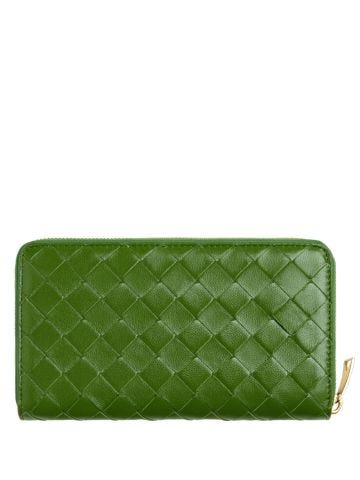 Green woven wallet with zip