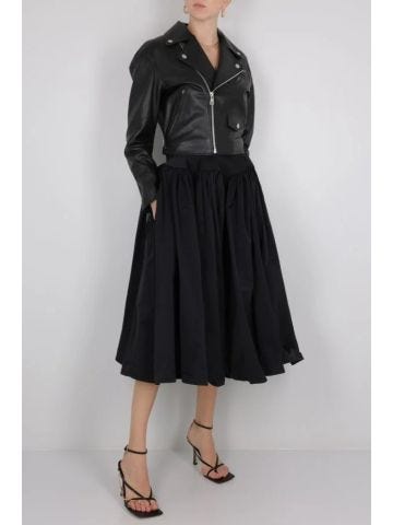 Black ruched nylon midi skirt