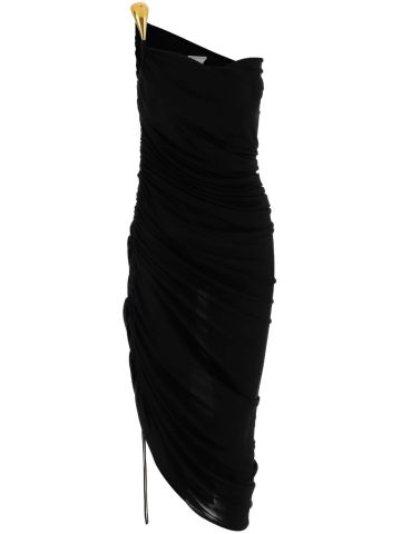 Black draped one-shoulder dress