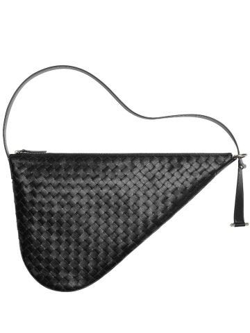 Virgule black cross-body bag with intrecciato pattern