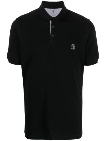 Black short-sleeved polo shirt
