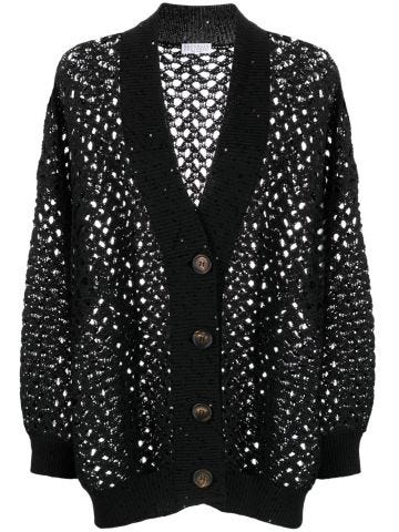 Black perforated cardigan with sequins