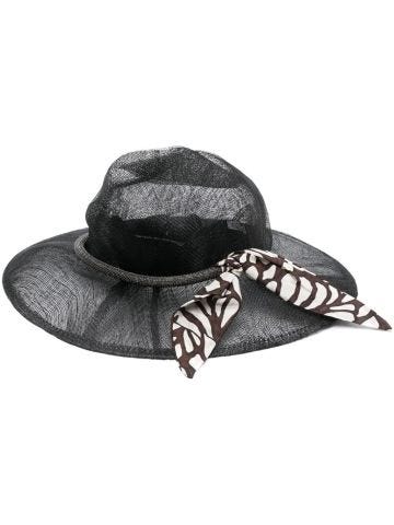 Black wide-brimmed hat with scarf