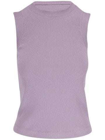 Lilac sleeveless top with ribbed crew neck