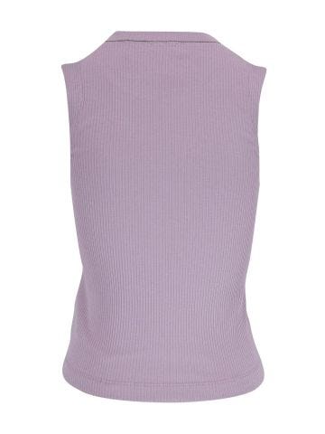 Lilac sleeveless top with ribbed crew neck