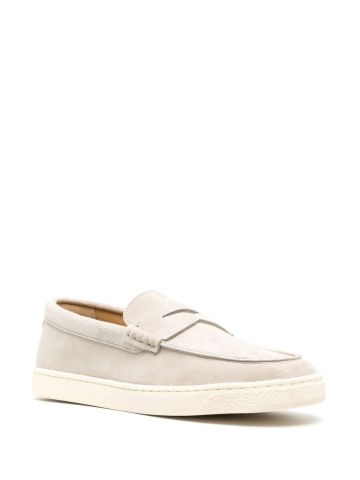 Beige loafers with beveled suede toe