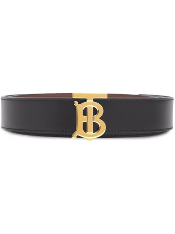 Black reversible belt with gold logo buckle