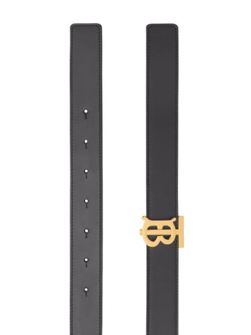 Black reversible belt with gold logo buckle
