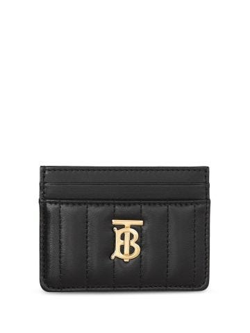 Black leather card holder with TB monogram plaque