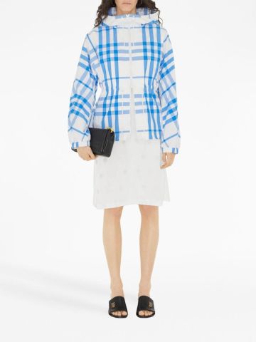 White and blue checked windbreaker jacket