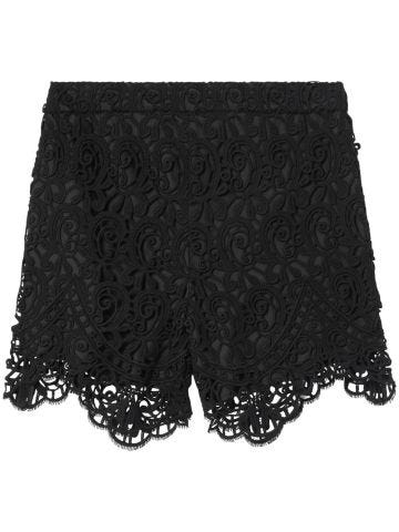 Black high-waisted lace shorts