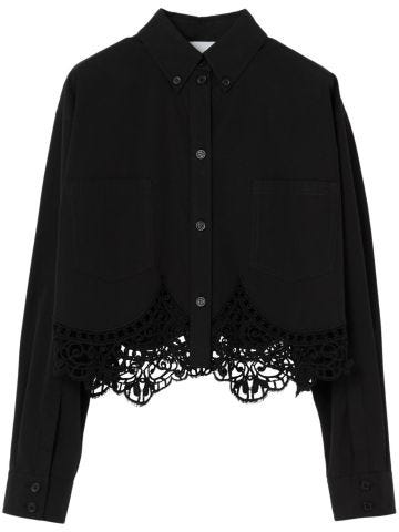 Black crop shirt with lace trim
