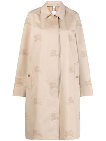 Beige trench coat with all-over logo