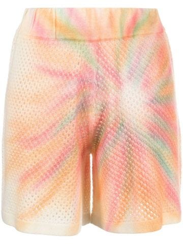 Multicoloured tie-dye shorts with knitting