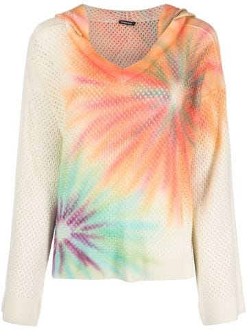 Multicoloured tye-dye knit hoodie