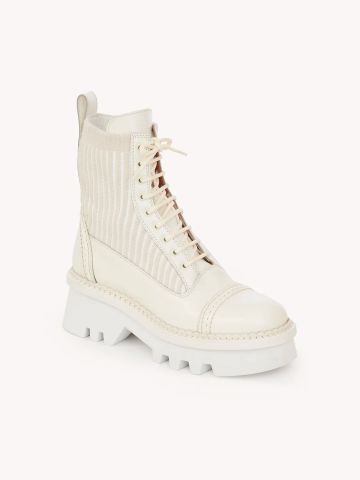 Owena white boots with fabric inserts